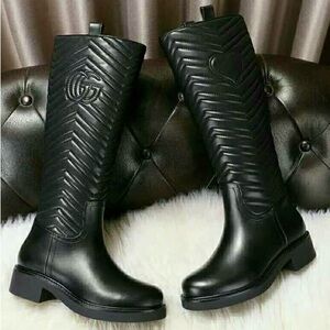 Gucci GG Marmont Quilted Leather Knee Boots – Black